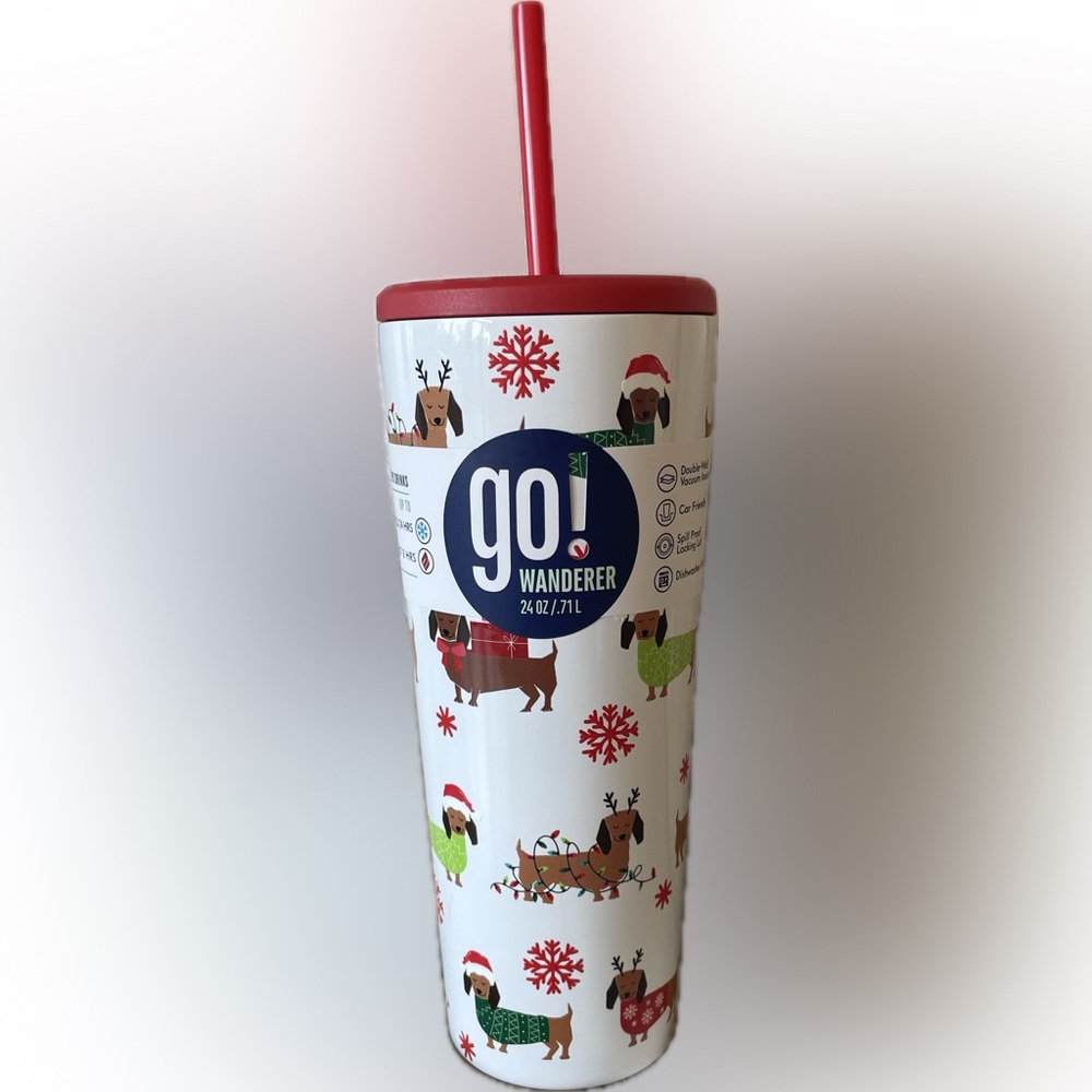 Dachshund  24oz stainless steel holiday Go Wanderer tumbler with Straw